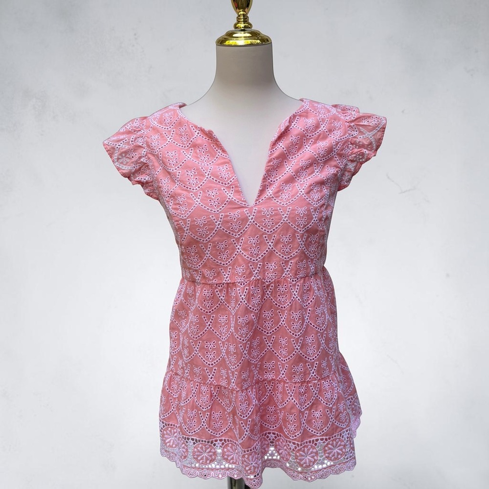 Lilly Pulitzer Keila Eyelet Top 12 Peach Hyacinth Floral Arch Coastal Coquette